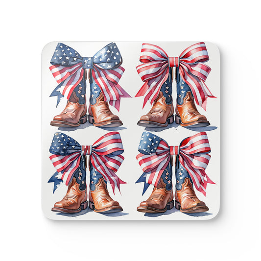 Patriotic Cowboy Coaster Set - 4-Pack with Americana Design